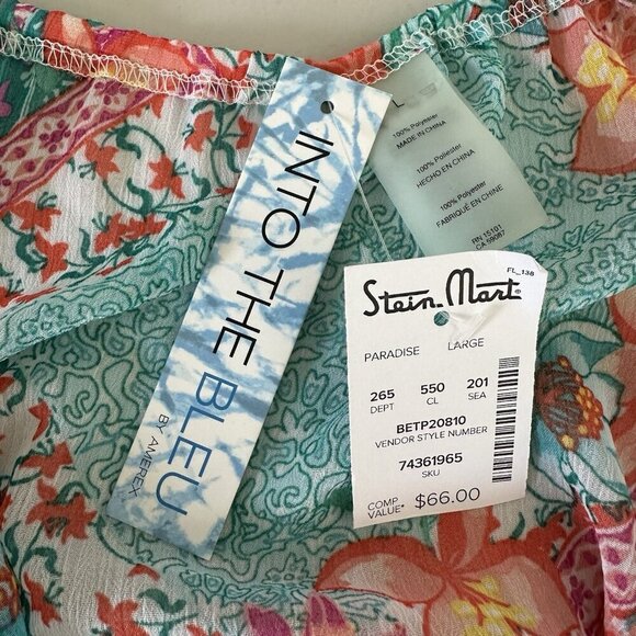 Into the Bleu Swim Cover up Paisley Floral Handkerchief Hem Large - Picture 5 of 9